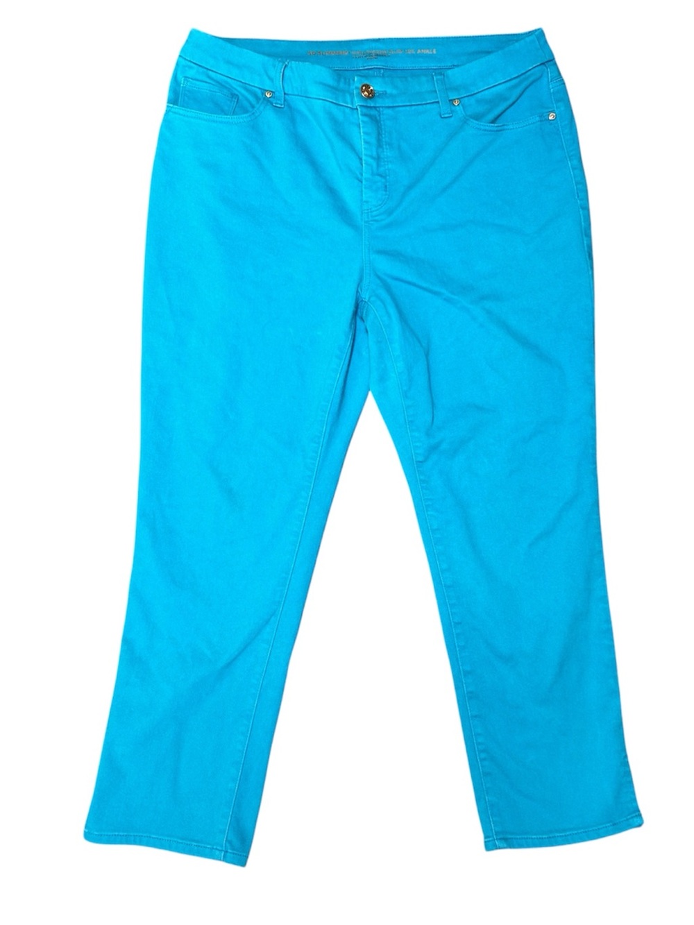 Chico‘s women’s jeans turquoise so slimming girlfriend SZ 12P / 2P petite $119